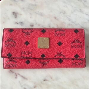 MCM Red and Black Leather Wallet